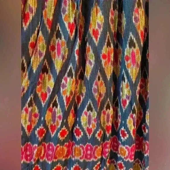 Boho/Hippie style, Ikat pattern, multicolor maxi skirt with elastic waist; S - Picture 4 of 8